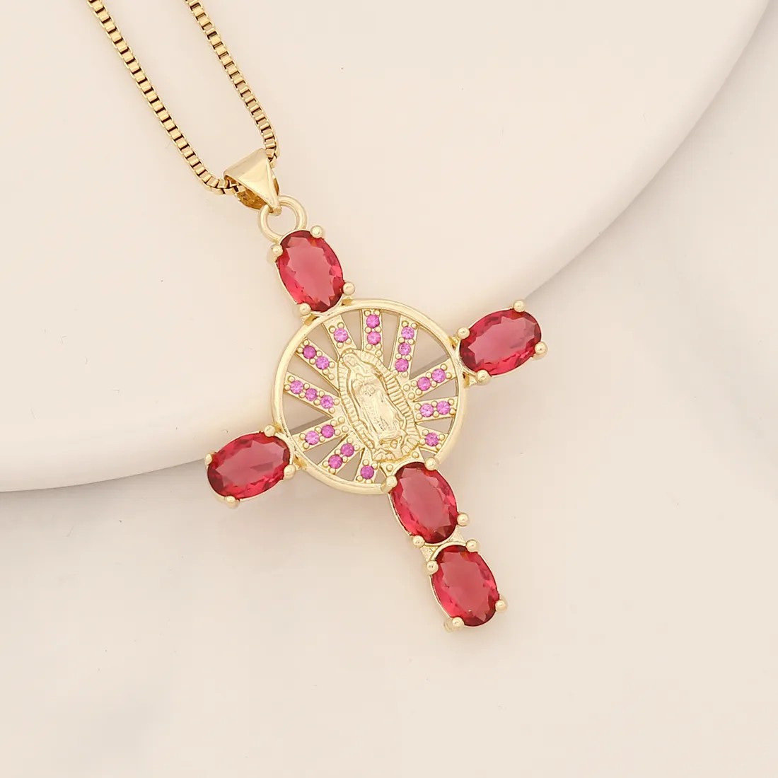 Artistic Portrait Cross Stainless Steel Copper Inlay Zircon Pendant Necklace_colorza_4