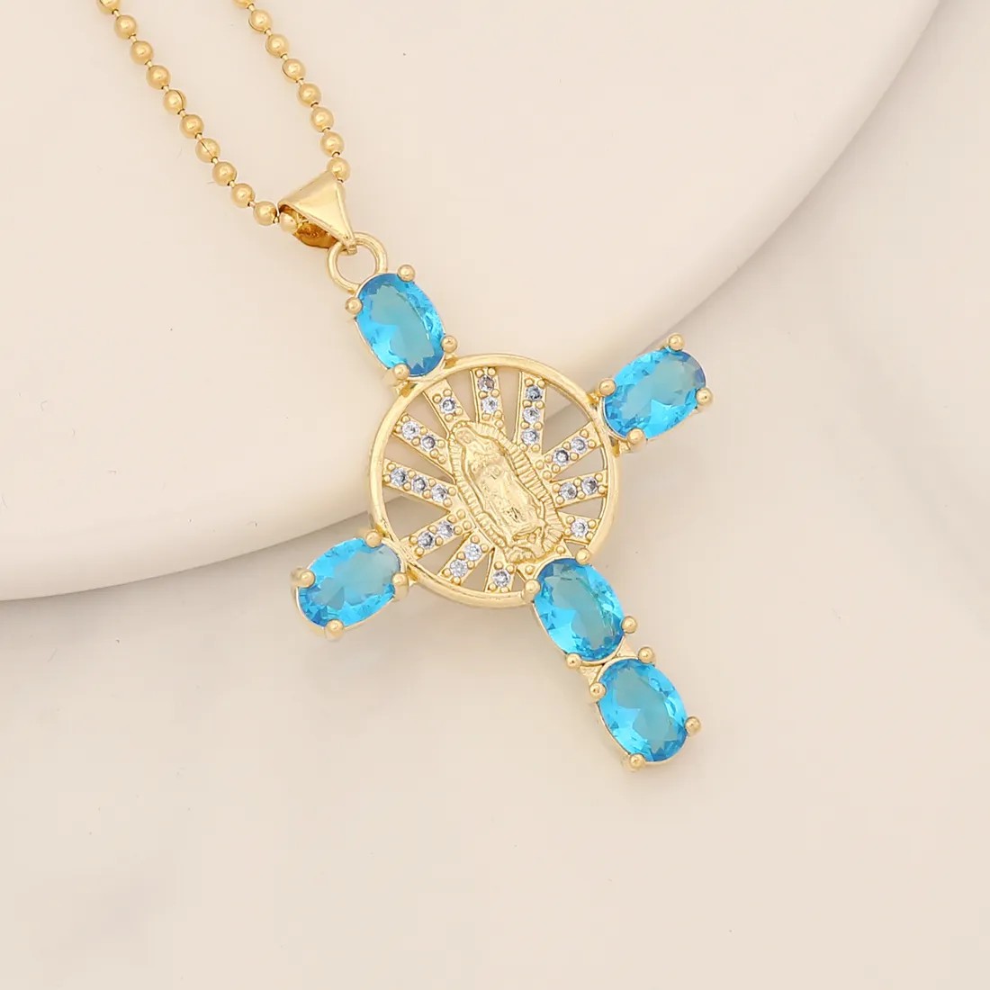 Artistic Portrait Cross Stainless Steel Copper Inlay Zircon Pendant Necklace_colorza_5