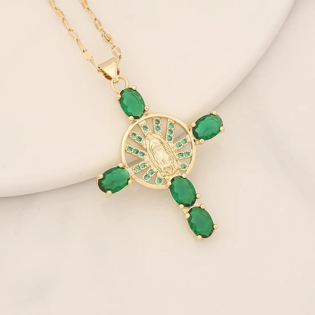 Artistic Portrait Cross Stainless Steel Copper Inlay Zircon Pendant Necklace_colorza_6