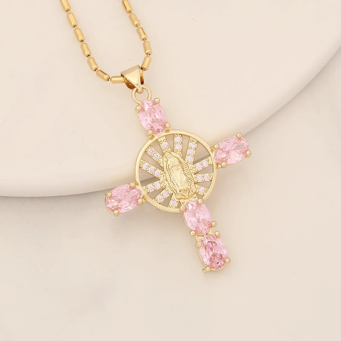 Artistic Portrait Cross Stainless Steel Copper Inlay Zircon Pendant Necklace_colorza_7