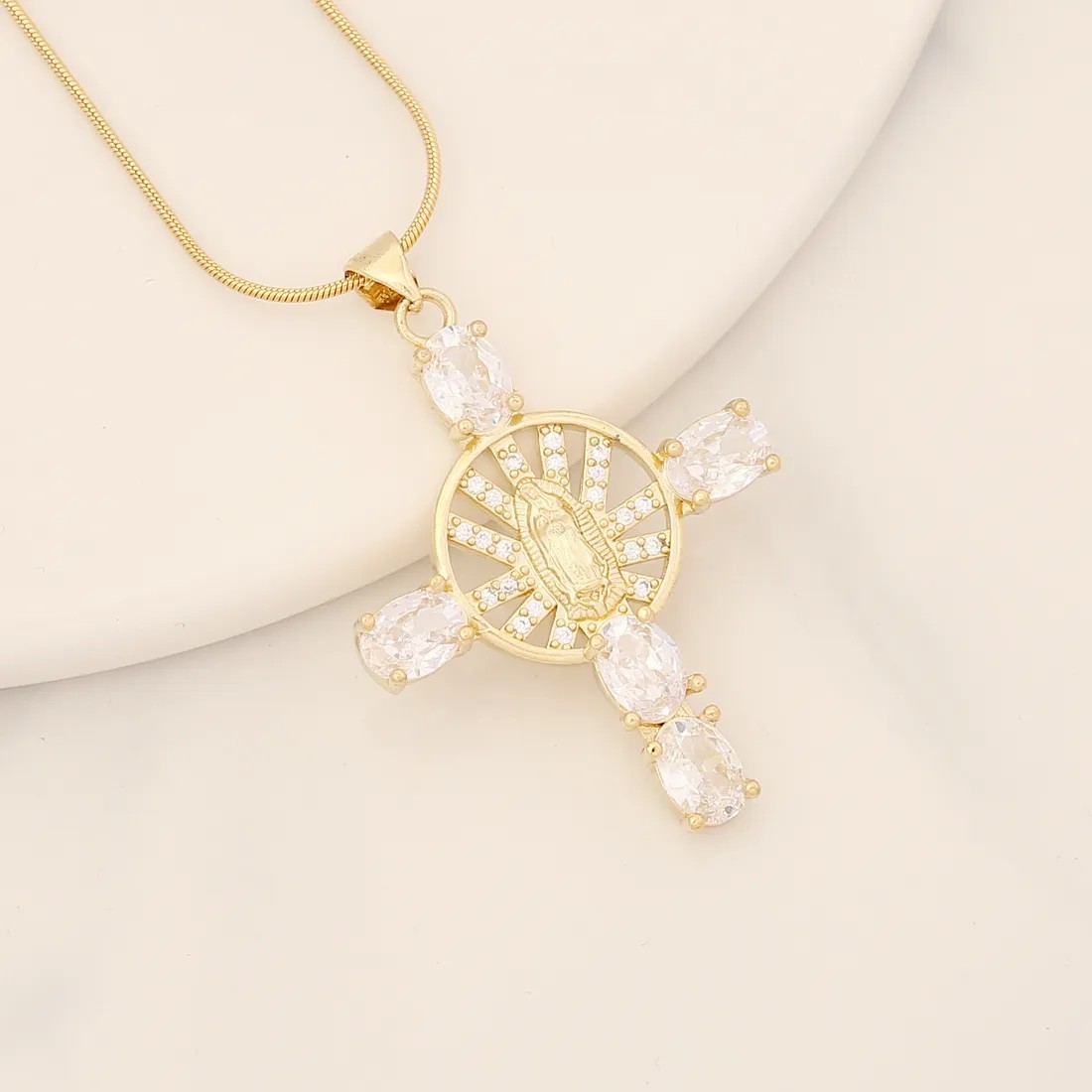 Artistic Portrait Cross Stainless Steel Copper Inlay Zircon Pendant Necklace_colorza_8