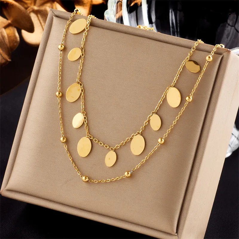 Simple Style Oval Titanium Steel Plating 18K Gold Plated Layered Necklaces_colorza_1