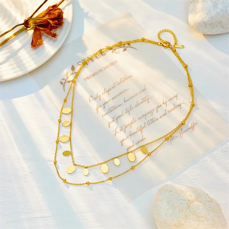 Simple Style Oval Titanium Steel Plating 18K Gold Plated Layered Necklaces_colorza_2