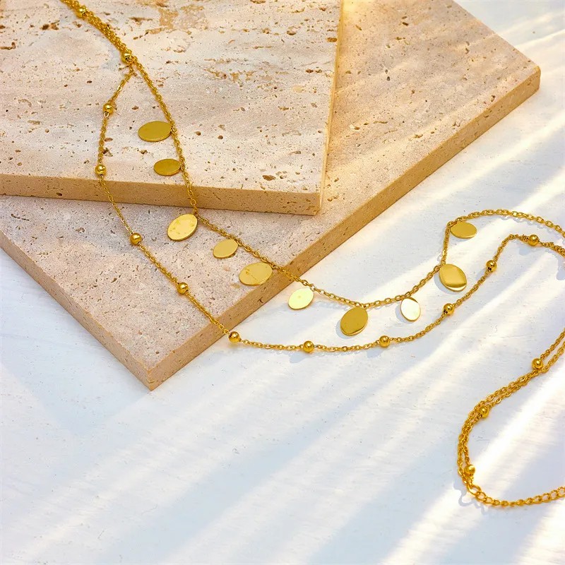 Simple Style Oval Titanium Steel Plating 18K Gold Plated Layered Necklaces_colorza_3