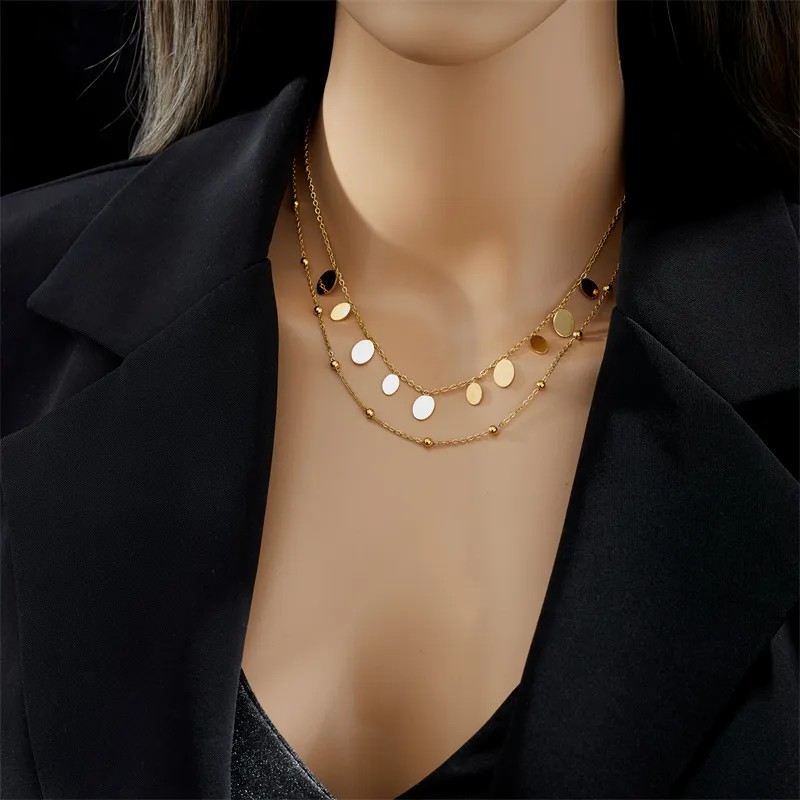 Simple Style Oval Titanium Steel Plating 18K Gold Plated Layered Necklaces_colorza_5