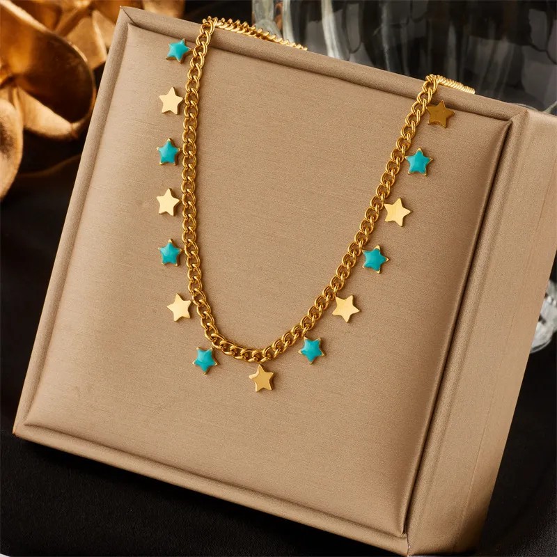 Simple Style Star Titanium Steel Enamel 18K Gold Plated Necklace_colorza_1