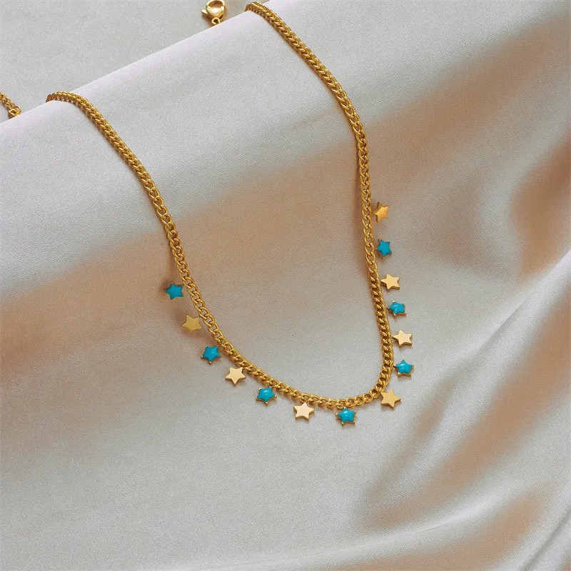 Simple Style Star Titanium Steel Enamel 18K Gold Plated Necklace_colorza_2
