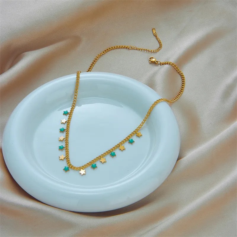 Simple Style Star Titanium Steel Enamel 18K Gold Plated Necklace_colorza_3