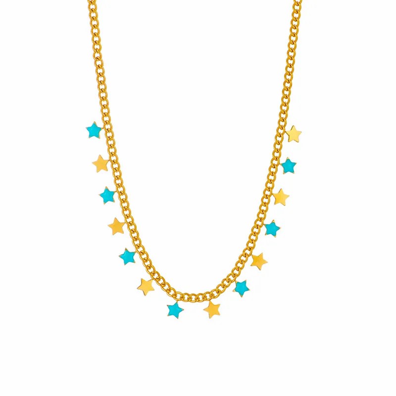 Simple Style Star Titanium Steel Enamel 18K Gold Plated Necklace_colorza_4