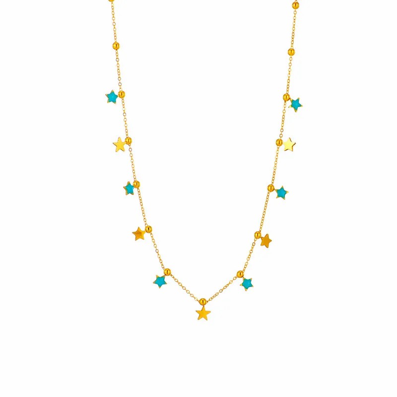 Simple Style Pentagram Titanium Steel Enamel 18K Gold Plated Necklace_colorza_4
