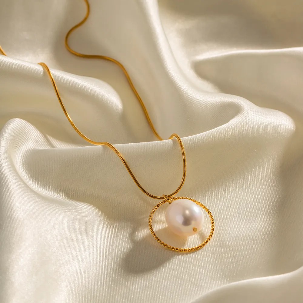 INS Style Simple Style Circle Stainless Steel Pearl Plating 18K Gold Plated Pendant Necklace_colorza_1