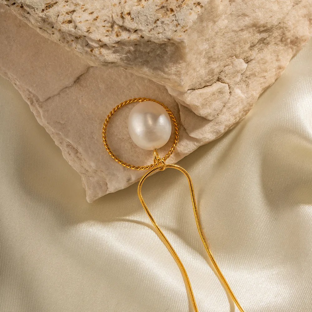 INS Style Simple Style Circle Stainless Steel Pearl Plating 18K Gold Plated Pendant Necklace_colorza_3