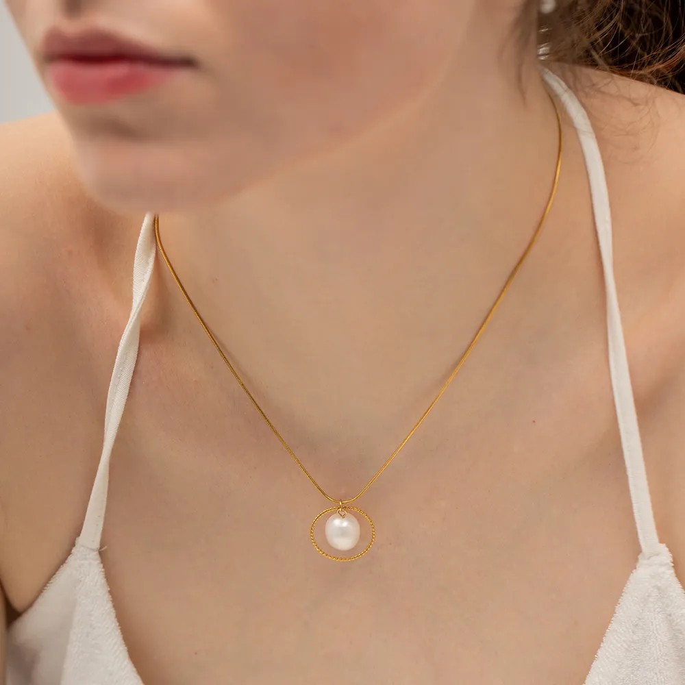 INS Style Simple Style Circle Stainless Steel Pearl Plating 18K Gold Plated Pendant Necklace_colorza_7