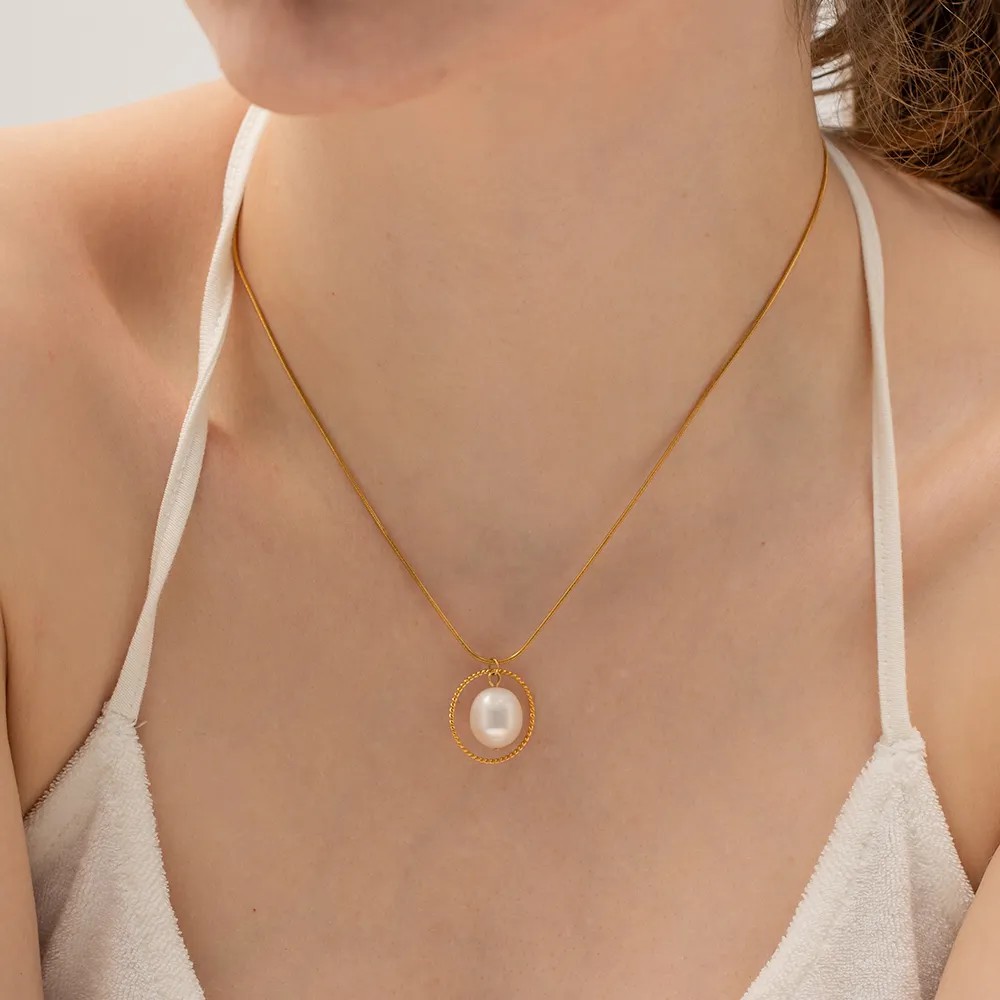INS Style Simple Style Circle Stainless Steel Pearl Plating 18K Gold Plated Pendant Necklace_colorza_8
