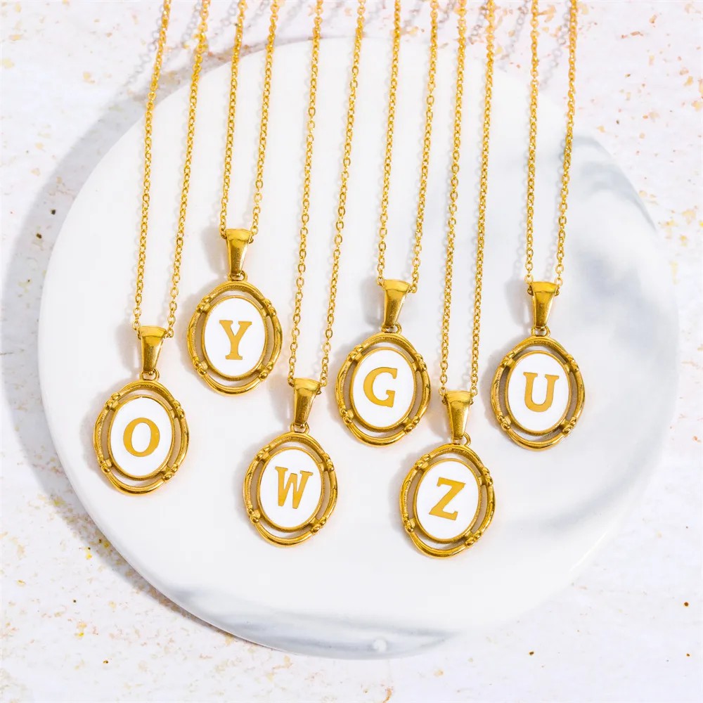 Streetwear Letter Oval Titanium Steel Plating 18K Gold Plated Pendant Necklace Long Necklace_colorza_1