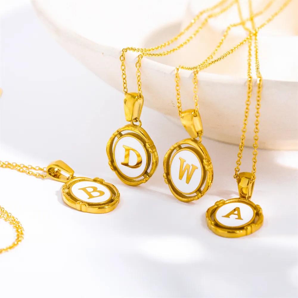 Streetwear Letter Oval Titanium Steel Plating 18K Gold Plated Pendant Necklace Long Necklace_colorza_3