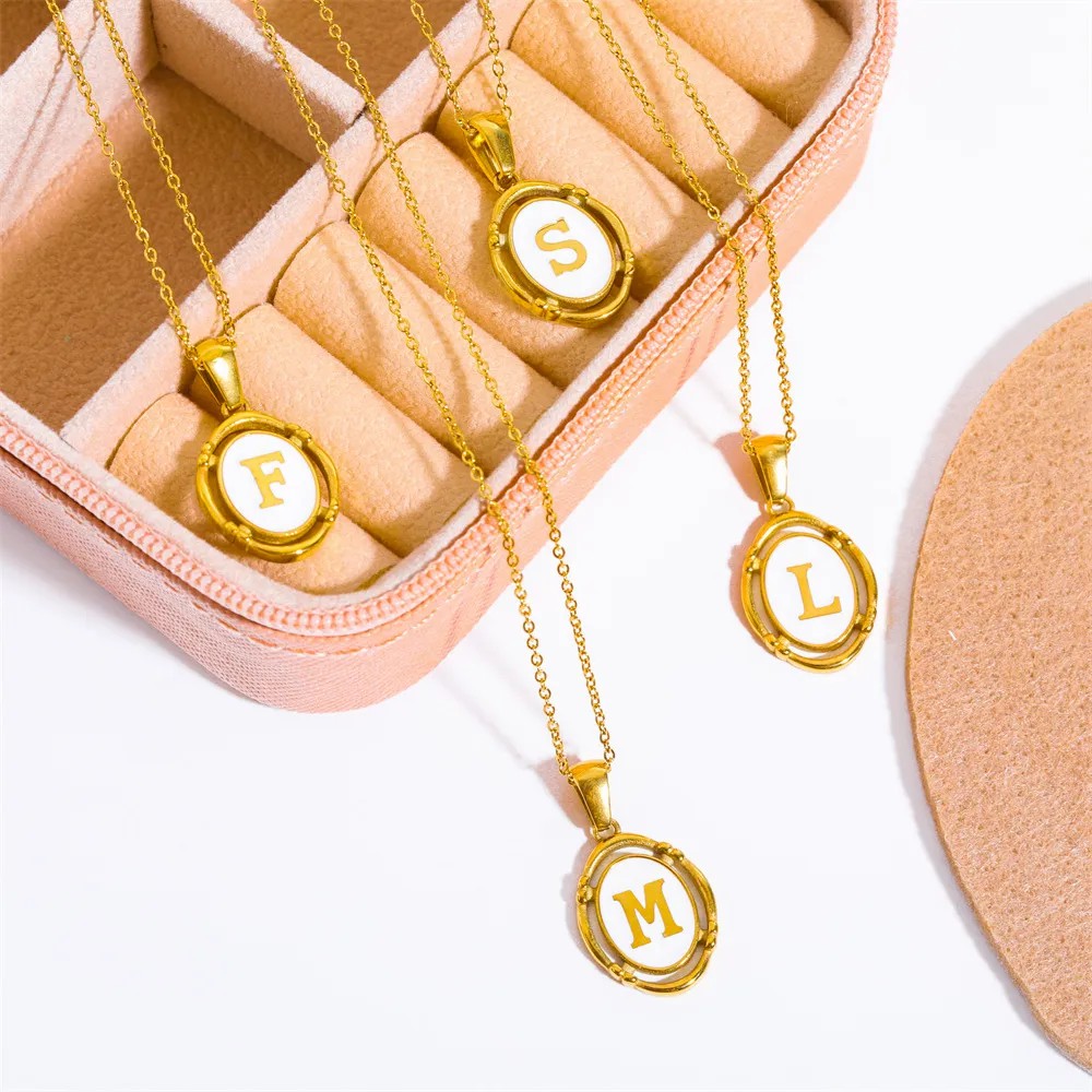 Streetwear Letter Oval Titanium Steel Plating 18K Gold Plated Pendant Necklace Long Necklace_colorza_4