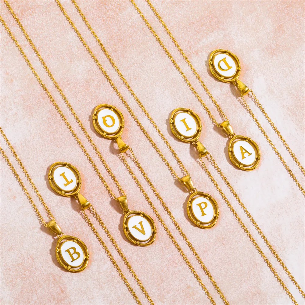 Streetwear Letter Oval Titanium Steel Plating 18K Gold Plated Pendant Necklace Long Necklace_colorza_5