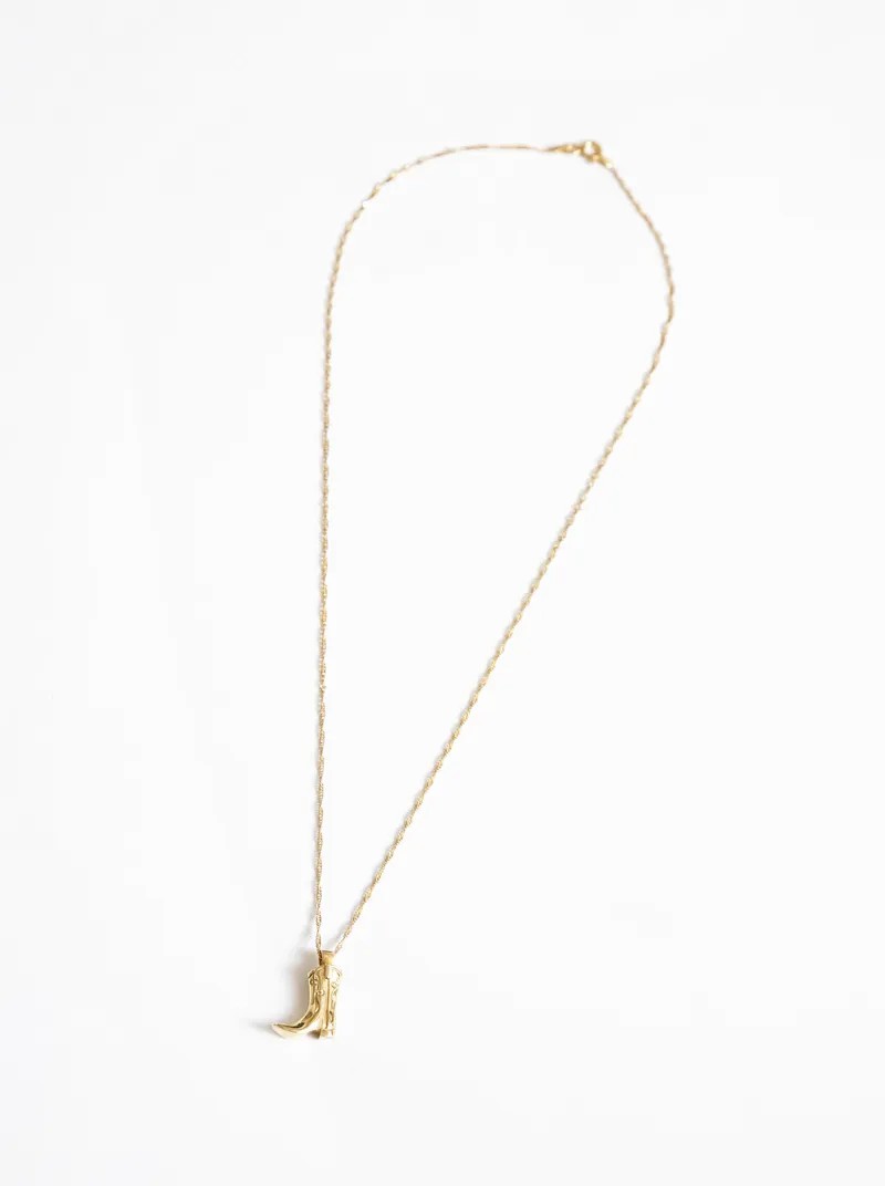 Retro Cowboy Style Boots Stainless Steel Plating 18K Gold Plated Pendant Necklace_colorza_3