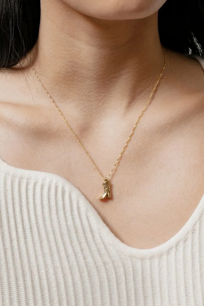 Retro Cowboy Style Boots Stainless Steel Plating 18K Gold Plated Pendant Necklace_colorza_4