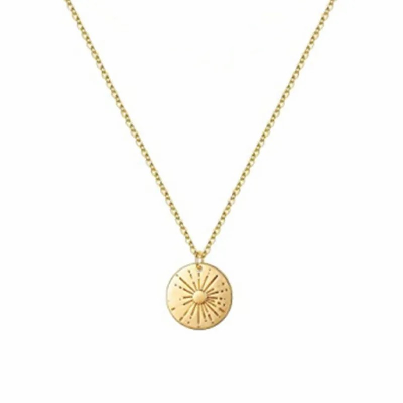 Simple Style Round Sun Stainless Steel Plating 18K Gold Plated Pendant Necklace Long Necklace_colorza_1