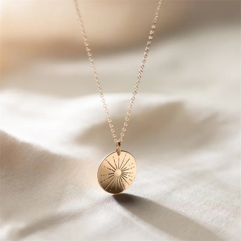 Simple Style Round Sun Stainless Steel Plating 18K Gold Plated Pendant Necklace Long Necklace_colorza_2