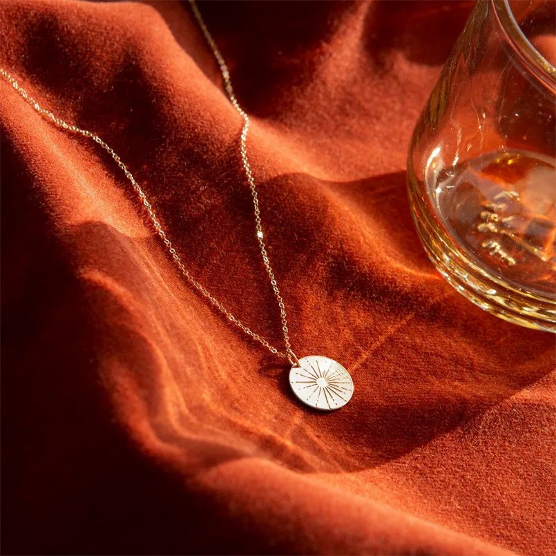 Simple Style Round Sun Stainless Steel Plating 18K Gold Plated Pendant Necklace Long Necklace_colorza_5