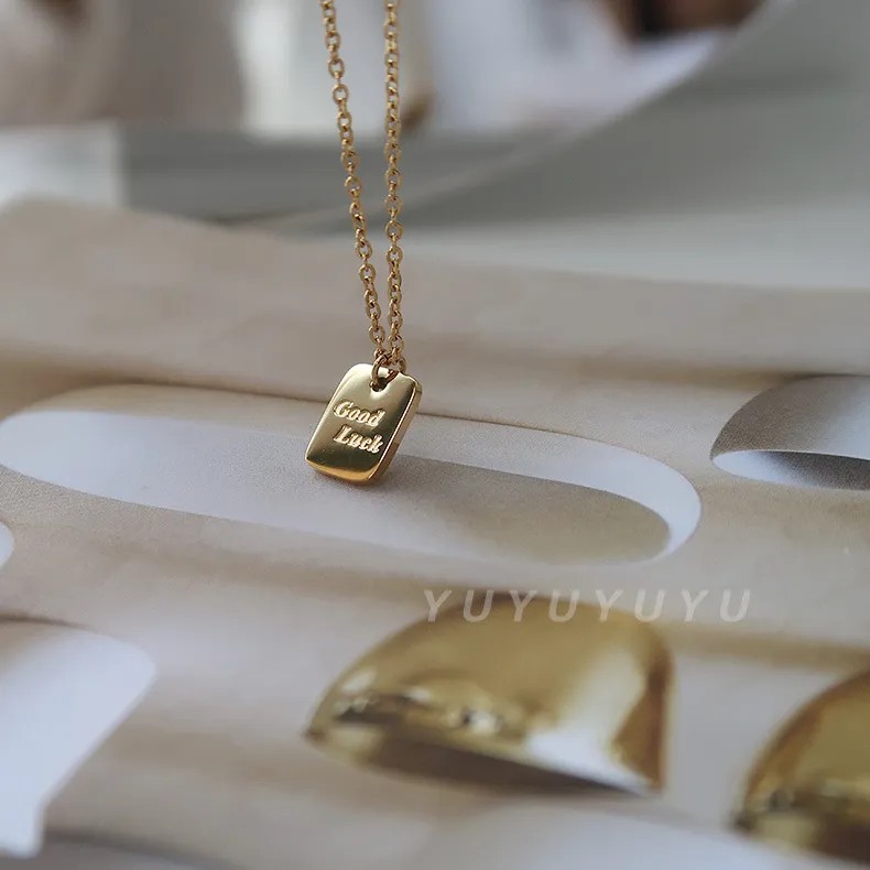 Retro Letter Square Stainless Steel Plating 18K Gold Plated Pendant Necklace_colorza_1