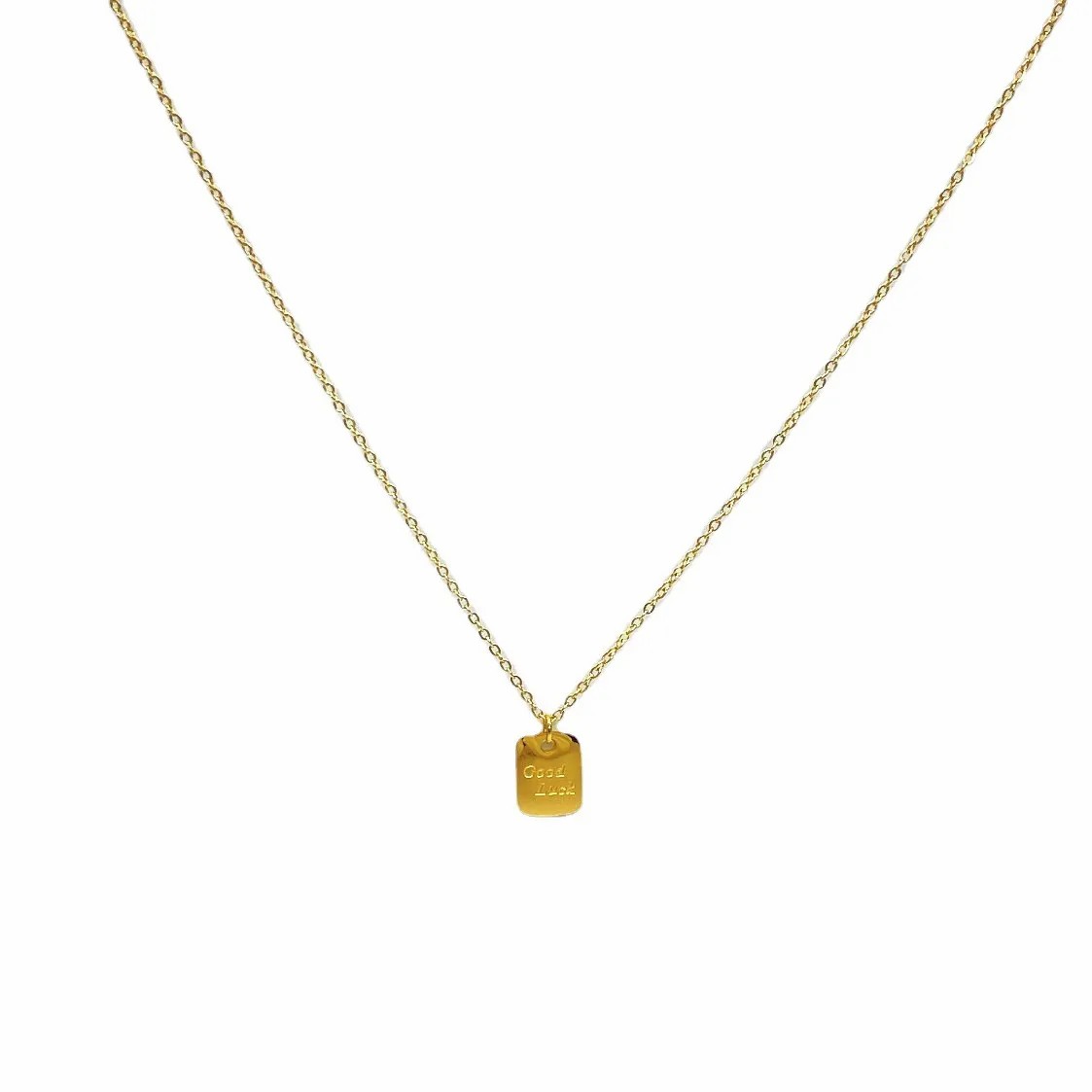 Retro Letter Square Stainless Steel Plating 18K Gold Plated Pendant Necklace_colorza_2