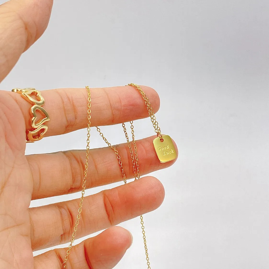 Retro Letter Square Stainless Steel Plating 18K Gold Plated Pendant Necklace_colorza_4