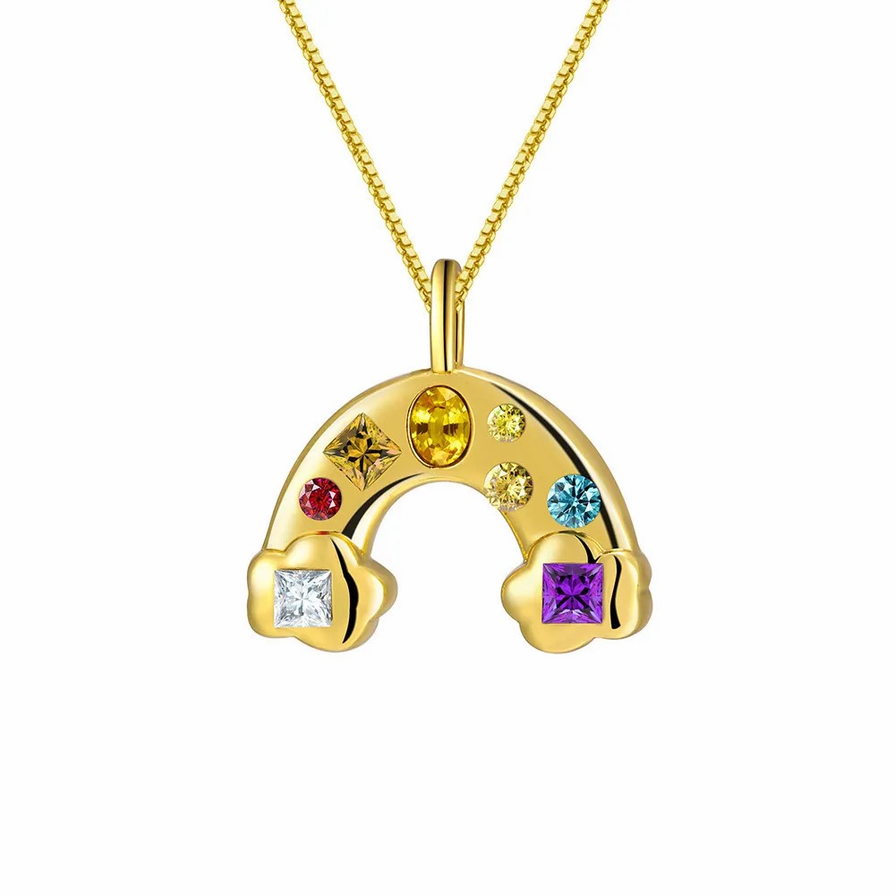 Retro Sweet Rainbow Titanium Steel Plating Inlay Zircon 18K Gold Plated Pendant Necklace Long Necklace_colorza_2
