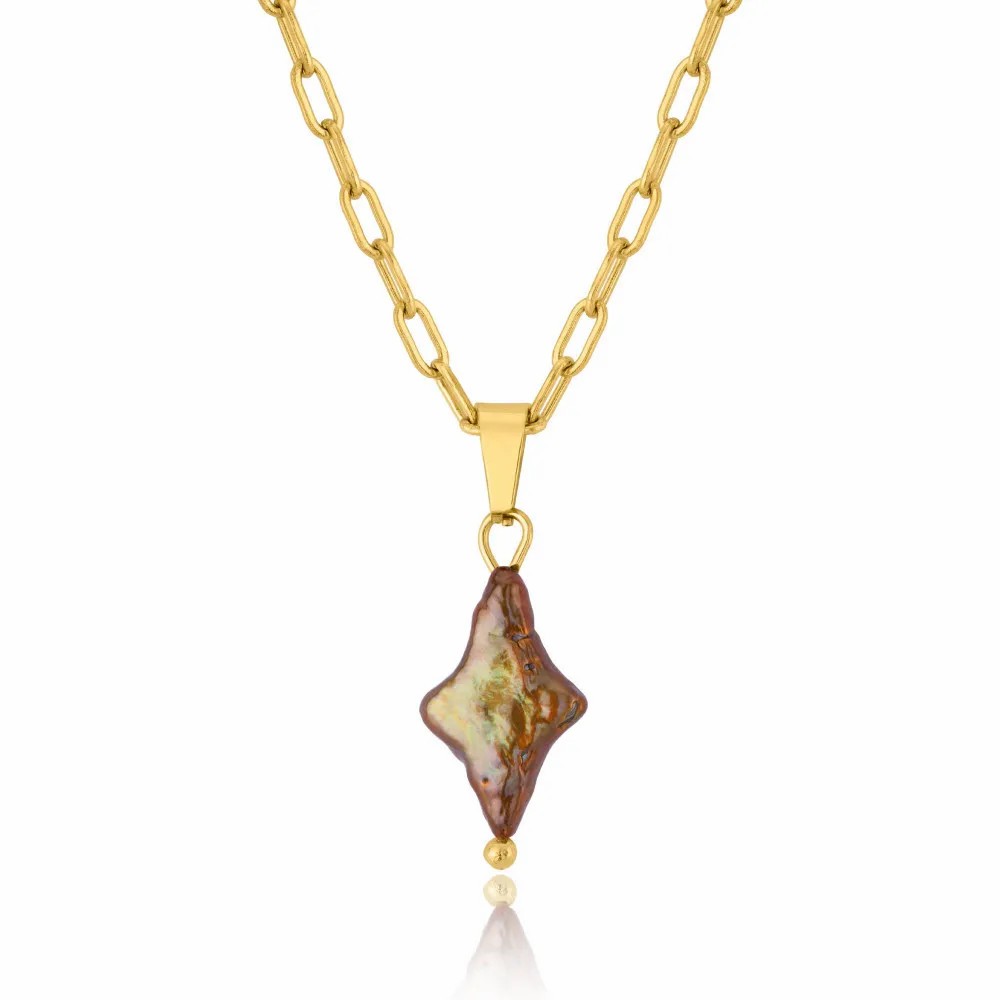 Retro Roman Style Cross Freshwater Pearl Titanium Steel Plating 18K Gold Plated Pendant Necklace_colorza_1