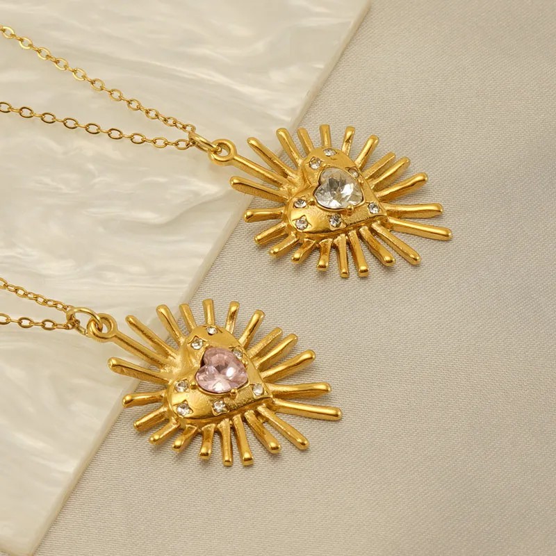 Modern Style Heart Shape Stainless Steel Plating Inlay Zircon 18K Gold Plated Pendant Necklace_colorza_1