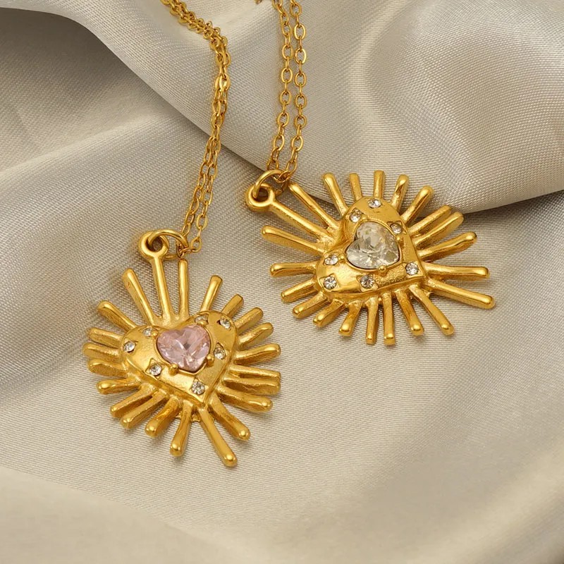 Modern Style Heart Shape Stainless Steel Plating Inlay Zircon 18K Gold Plated Pendant Necklace_colorza_3