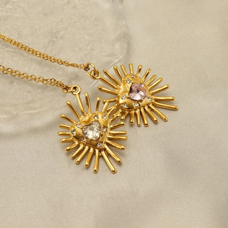 Modern Style Heart Shape Stainless Steel Plating Inlay Zircon 18K Gold Plated Pendant Necklace_colorza_4