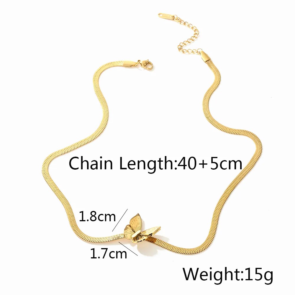 Elegant Butterfly Titanium Steel Plating 18K Gold Plated Necklace_colorza_2