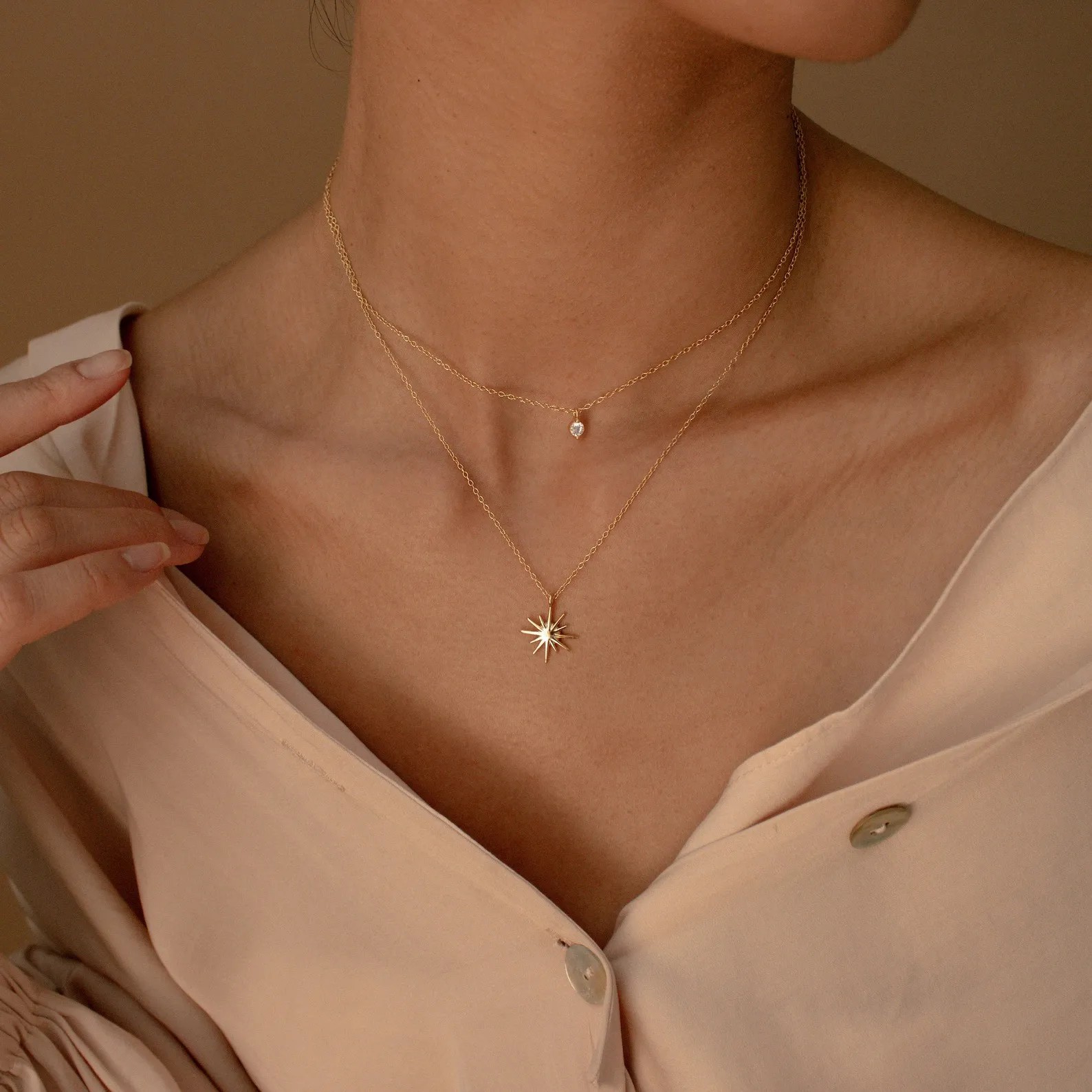 Retro Simple Style Round Star Titanium Steel Plating Inlay Zircon 18K Gold Plated Pendant Necklace_colorza_2