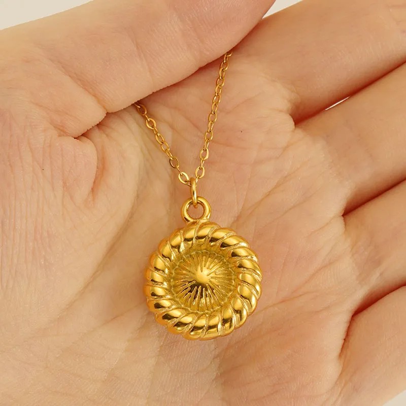 Elegant Round Stainless Steel Plating Inlay Pearl 18K Gold Plated Pendant Necklace_colorza_2