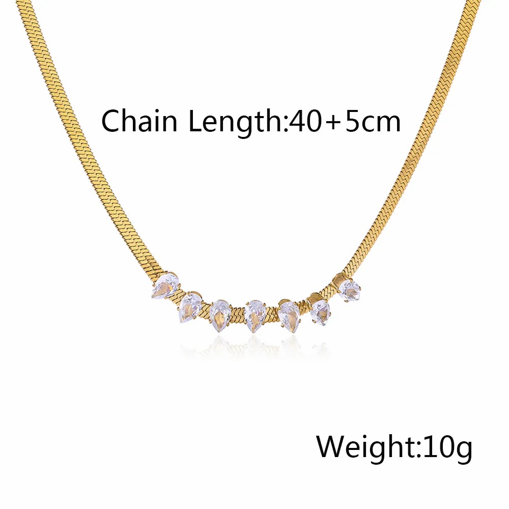 Elegant Water Droplets Titanium Steel Plating Inlay Zircon 18K Gold Plated Necklace_colorza_1