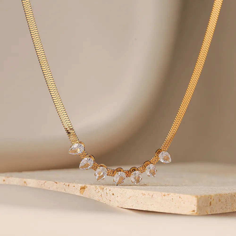 Elegant Water Droplets Titanium Steel Plating Inlay Zircon 18K Gold Plated Necklace_colorza_2