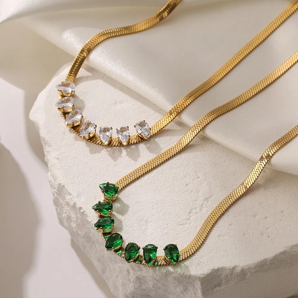 Elegant Water Droplets Titanium Steel Plating Inlay Zircon 18K Gold Plated Necklace_colorza_3