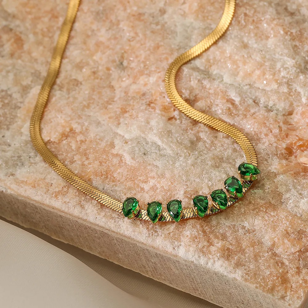 Elegant Water Droplets Titanium Steel Plating Inlay Zircon 18K Gold Plated Necklace_colorza_5