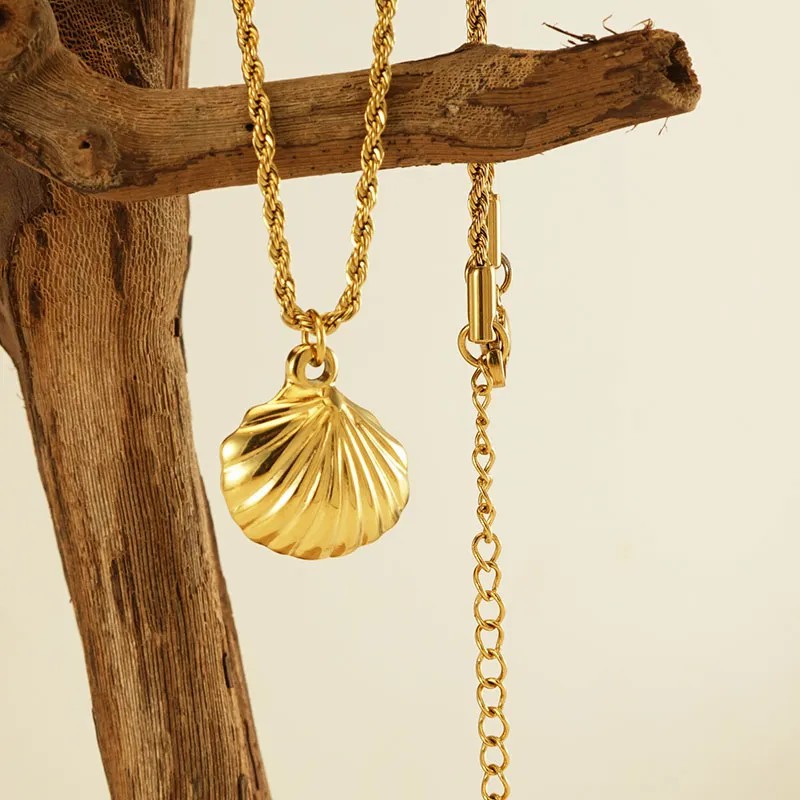 Vacation Shell Stainless Steel Plating 18K Gold Plated Pendant Necklace_colorza_3