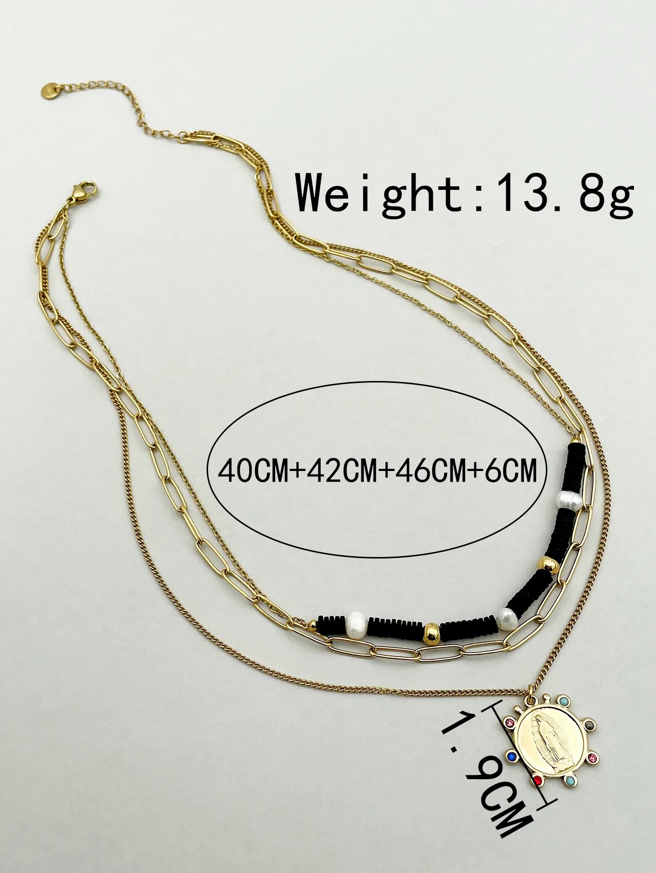 Vintage Style Geometric Stainless Steel Soft Clay Inlay Pearl 14K Gold Plated Layered Necklaces_colorza_3