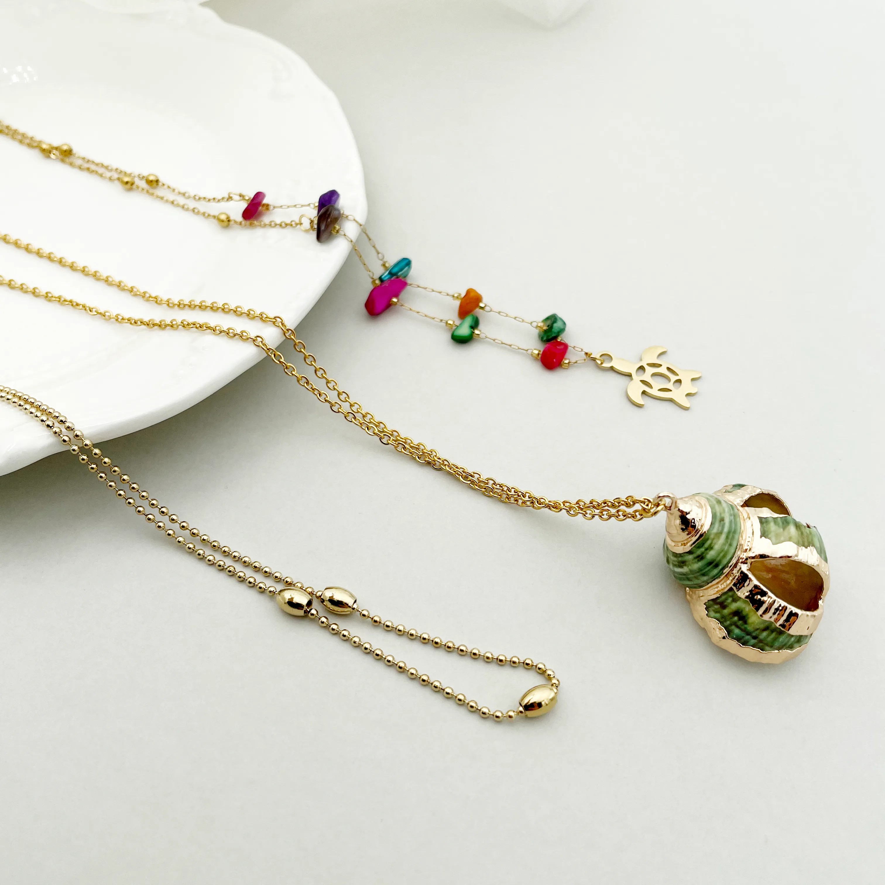 Beach Tortoise Conch Stainless Steel Plating Gold Plated Layered Necklaces_colorza_2