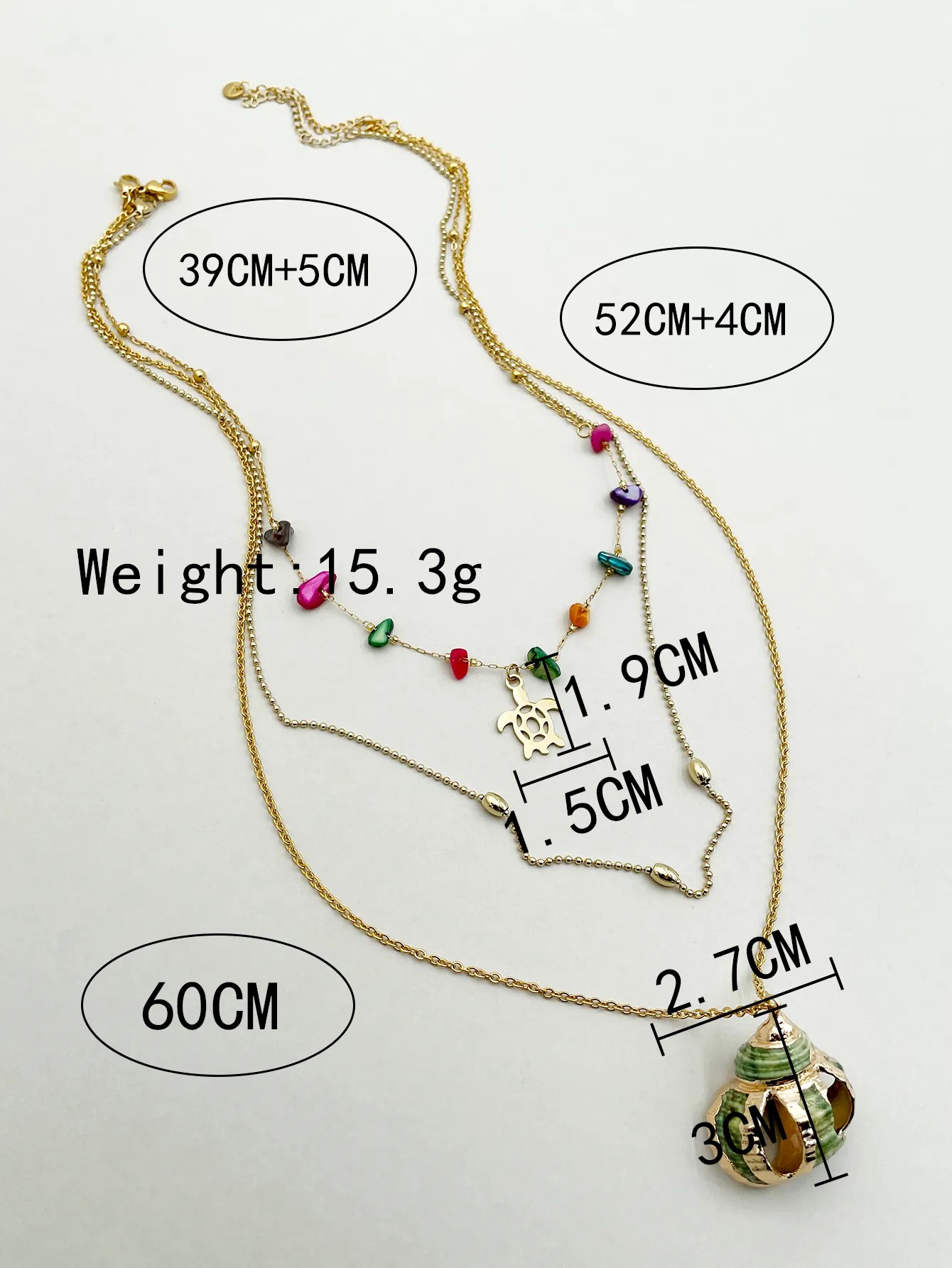 Beach Tortoise Conch Stainless Steel Plating Gold Plated Layered Necklaces_colorza_3