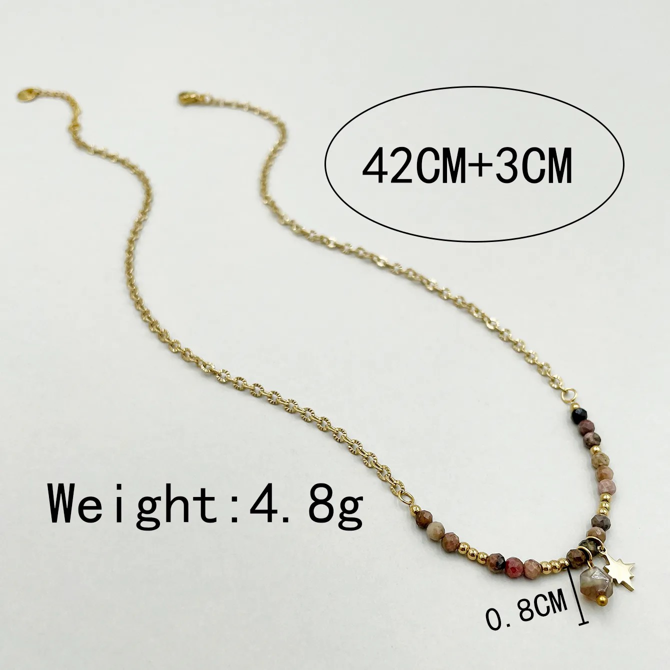 Vintage Style Star Stainless Steel Inlay Natural Stone Gold Plated Necklace_colorza_3