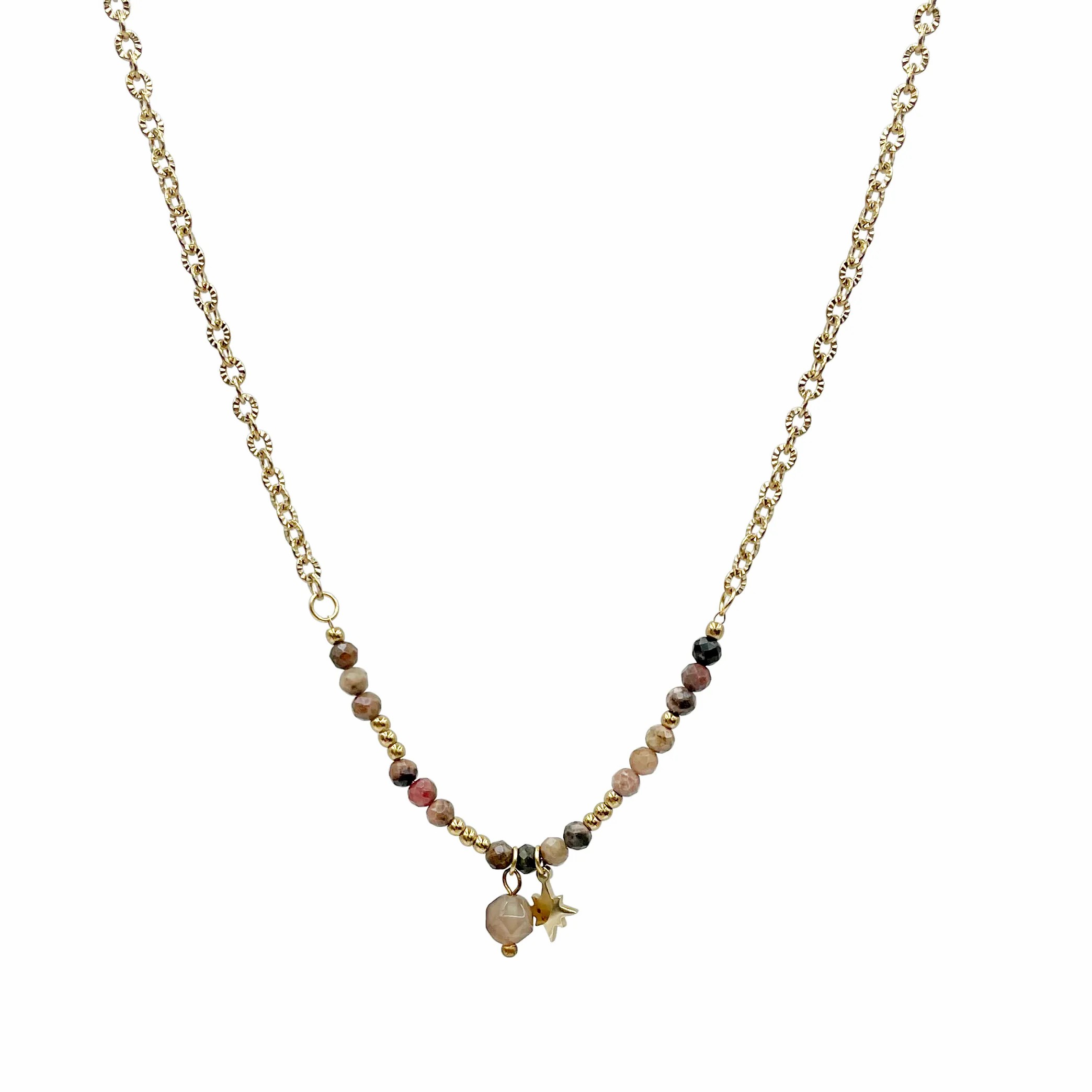 Vintage Style Star Stainless Steel Inlay Natural Stone Gold Plated Necklace_colorza_4