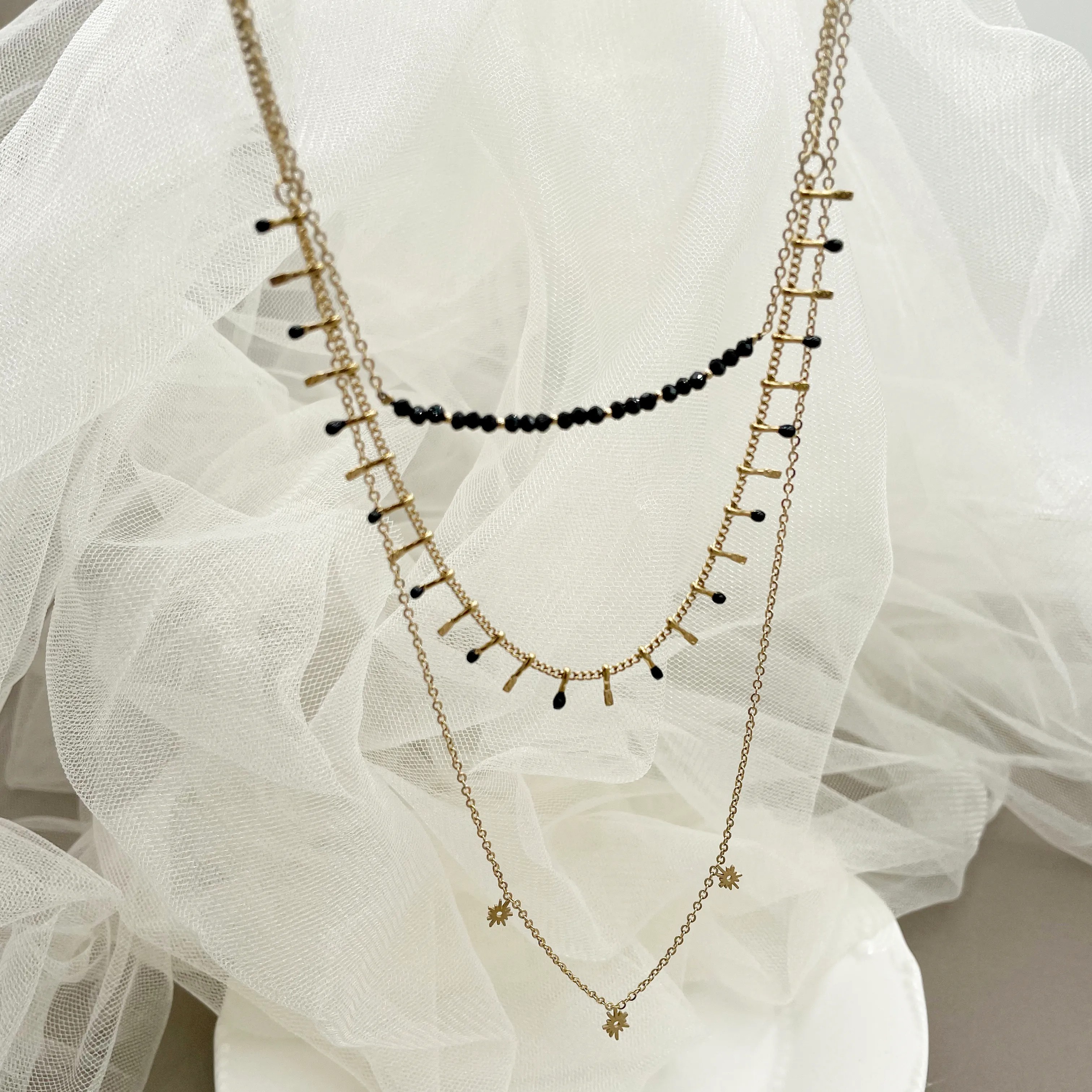 Simple Style Geometric Stainless Steel Inlay Artificial Crystal Gold Plated Layered Necklaces_colorza_2