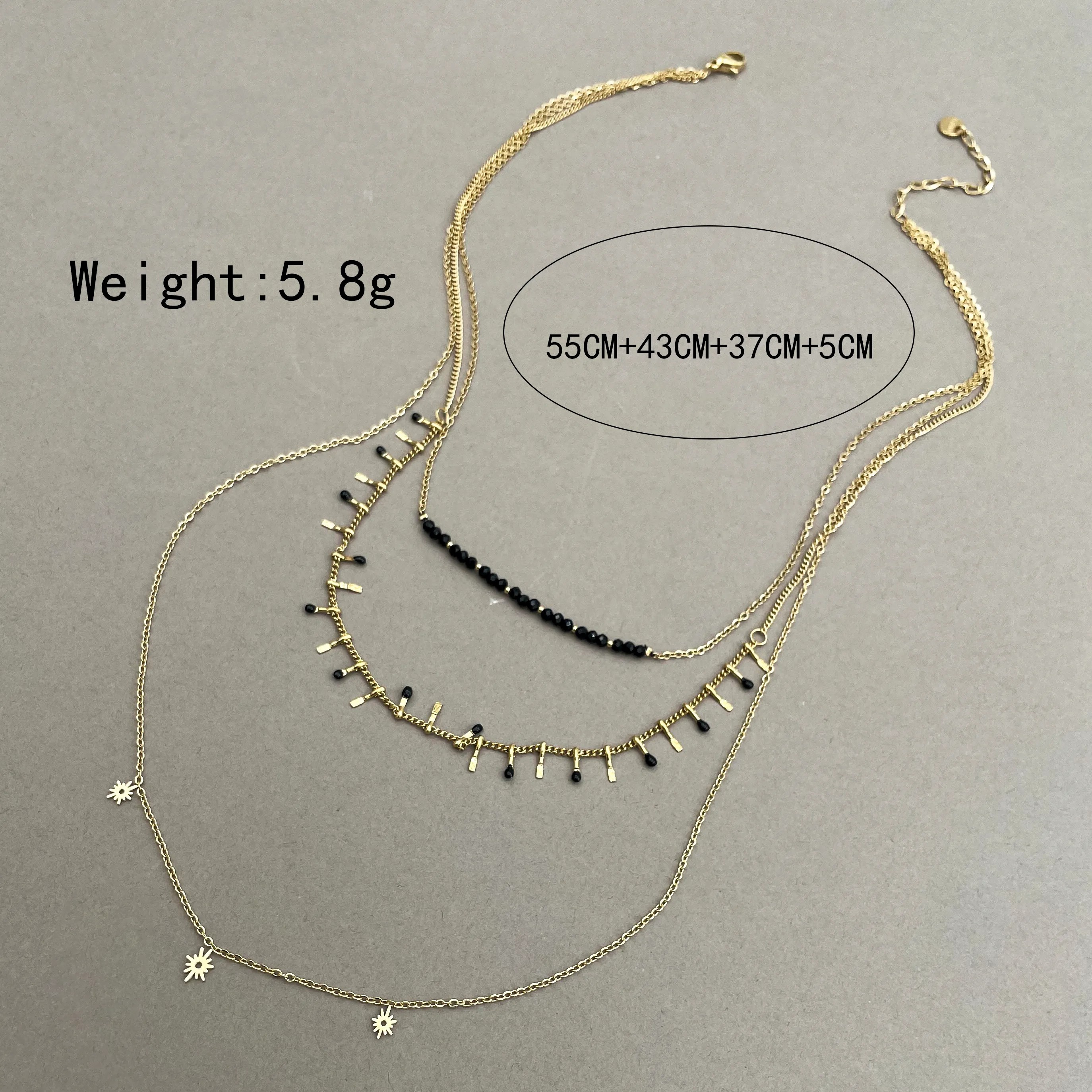 Simple Style Geometric Stainless Steel Inlay Artificial Crystal Gold Plated Layered Necklaces_colorza_3